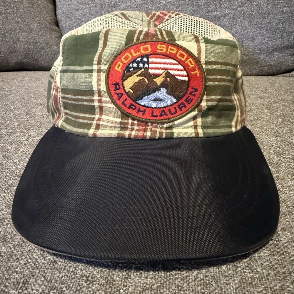 Polo by Ralph Lauren Green Plaid Cap with Black Brim